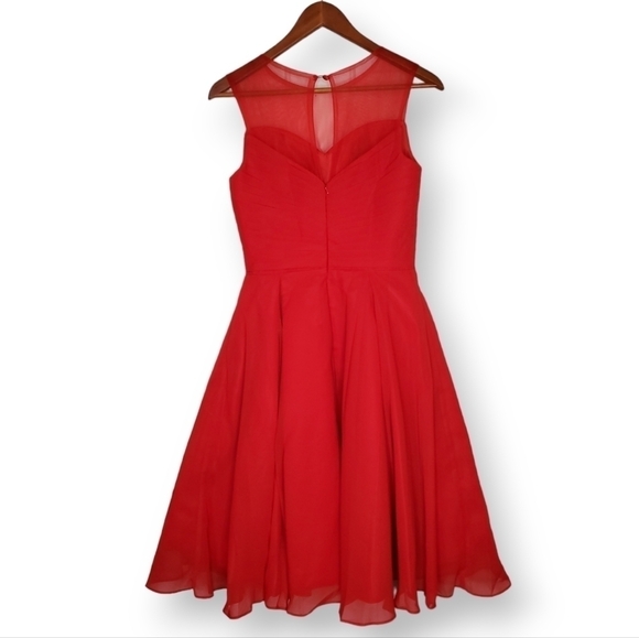 Vintage Cherry Red Chiffon Mesh Sheer Sweetheart Neckline Dress Size 6 - Picture 5 of 10